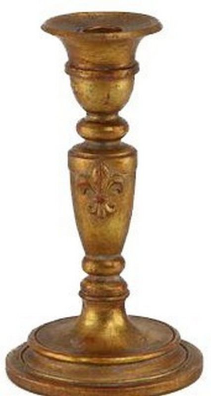 Antiqued gold candle holder measuring 19.7 x 11 cm, featuring intricate detailing for elegant home decor.