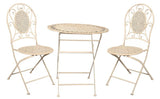 Elegant cafe setting with antique white finish, ornate chairs, and durable metal design, perfect for outdoor gatherings.