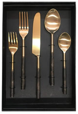 Elegant Duo Cutlery 5 Piece Set in Matt Gold, crafted from stainless steel with a burnished finish for luxurious dining.