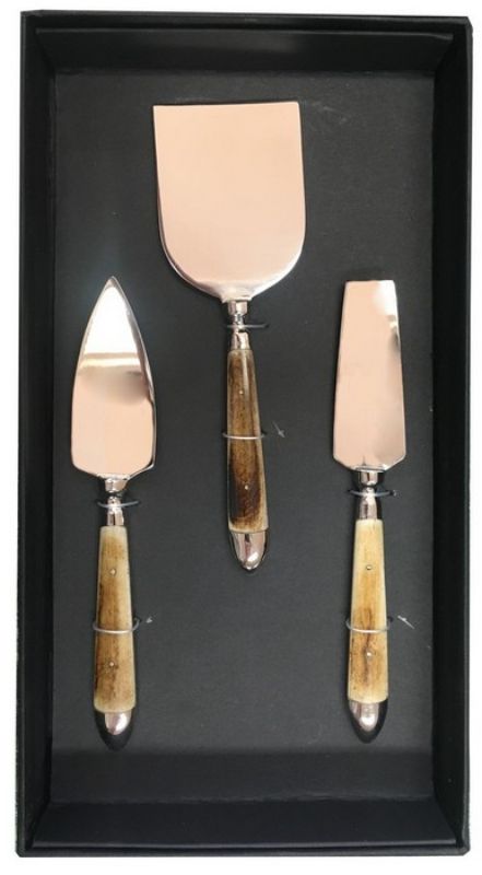 Elegant Beak Cheese 3 Piece Set with nickel finish and wooden handles, perfect for serving cheese and gourmet platters.