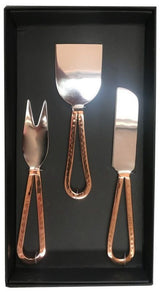 Elegantly crafted 3-piece cheese set in stainless steel with stylish copper plated handles, perfect for entertaining.