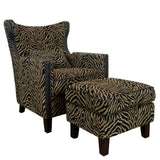 Instinct Occasional Chair & Ottoman in bold zebra print, featuring luxurious velvet upholstery and a solid timber frame.