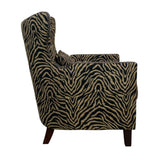 Alt text: Instinct Occasional Chair & Ottoman in zebra print, featuring luxe velvet upholstery and a solid timber frame for stylish comfort.