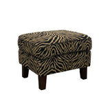 Alt text: "Instinct occasional chair and ottoman in zebra print, featuring luxurious velvet upholstery and a solid timber frame."