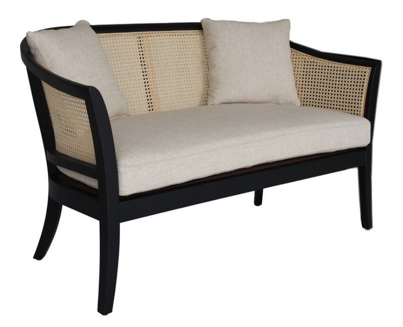 Rivoli Love Seat with Cushions - Linen Fabric / Rattan