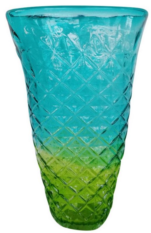 Elegant blue-green glass flower vase by Rembrandt, 28.5cm, featuring a vibrant gradient for stunning decor impact.