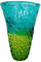 Stunning blue and green glass flower vase, 32cm tall, featuring a vibrant gradient design perfect for any decor.