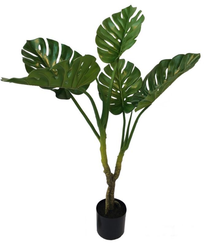 Realistic Artificial Monstera Plant, 1100mm tall, vibrant green leaves, perfect for home decor and maintenance-free greenery.