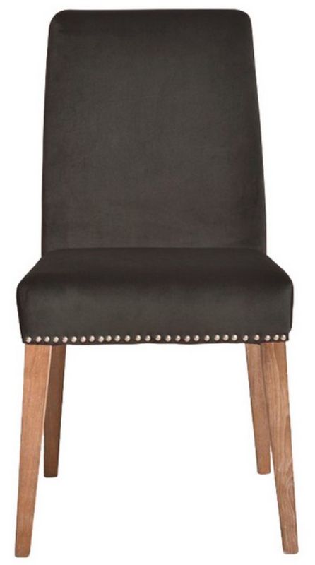 Dining Chair Pascal - Dark Grey Velvet with Antique Studs