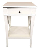 Elegant white poplar bedside table with one drawer, perfect for adding country chic style to any contemporary bedroom.