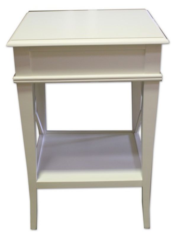 Elegant white poplar bedside table with a single drawer, perfect for adding charm and storage to contemporary bedrooms.