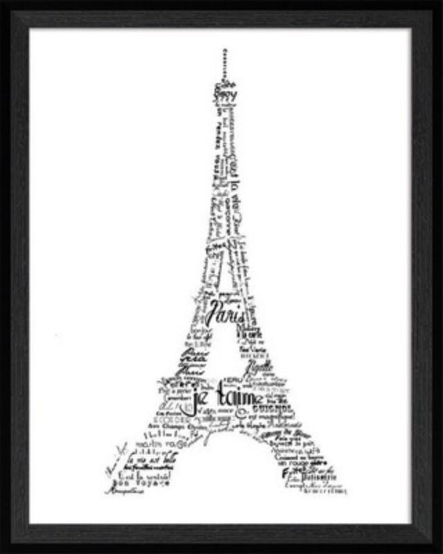 Framed art of the Eiffel Tower (38 x 48 cm), blending classic calligraphy and modern design for elegant home decor.
