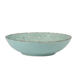 Rustic Fare 20cm bowl in duck egg color; elegant stoneware with weathered finish for dining and decor. Microwave and dishwasher safe.