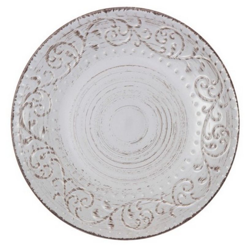 Rustic Fare 28cm cream dinner plate featuring a swirling pattern, beading detail, and antiqued finish for stylish dining.