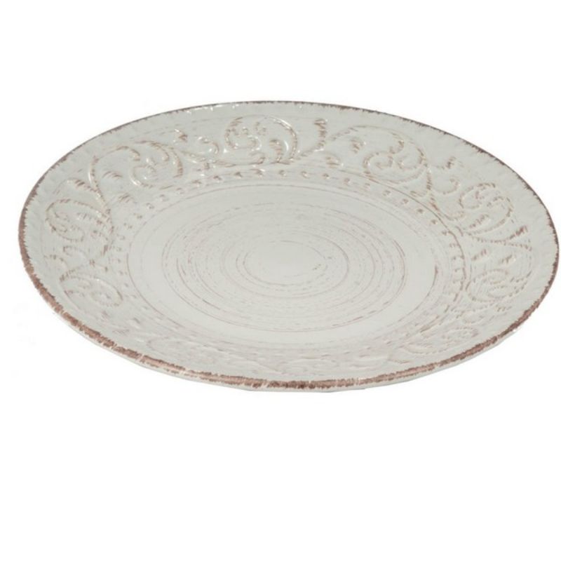 Rustic cream side plate with swirling pattern and beading, perfect for serving salads or desserts in style.