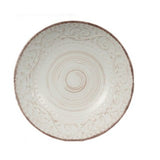 Rustic 20cm cream bowl with swirling pattern and beading, perfect for serving salads and side dishes, microwave and dishwasher safe.