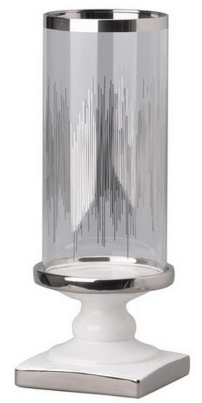 Elegantly designed 35cm Elliotte Pedestaled Candle Holder, blending glass and ceramic for stylish home decor.