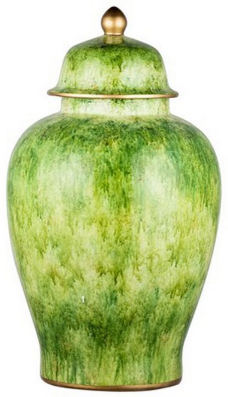 Stunning 60cm green ceramic jar with lid, featuring a vintage design perfect for decorative storage or as a centerpiece.