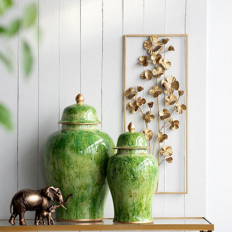 Green Ceramic Jar with Lid - 60cm