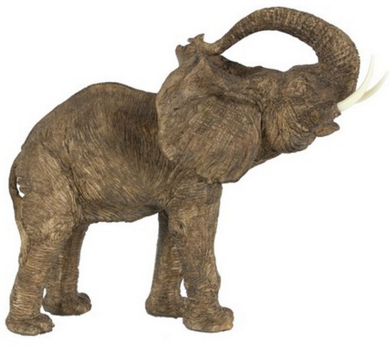 Polyresin elephant figurine, 38cm tall, symbolizes good fortune with a raised trunk, perfect for home or office decor.