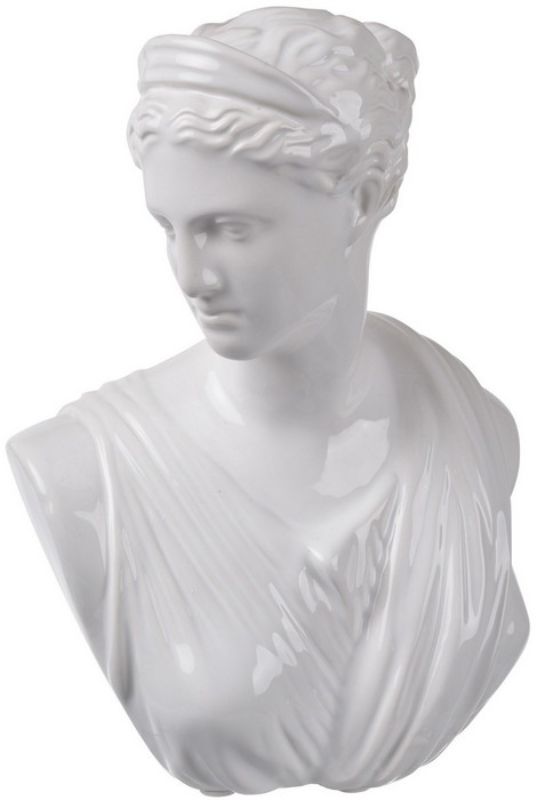 Glossy white ceramic Jolie Bust Statue - Medium, enhancing modern and traditional interiors with elegance and artistry.