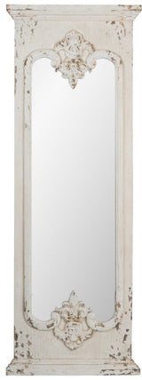 Distressed white wall mirror, 150cm tall, with ornate detailing for vintage charm, perfect for any decor style.