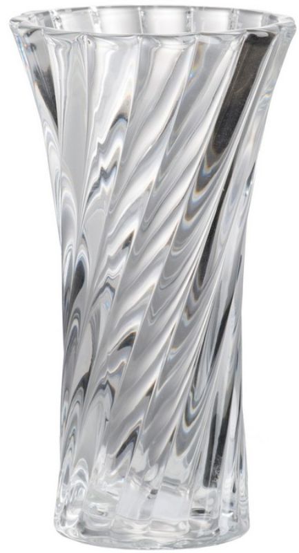 Elegant 11x11x20 glass vase with a curved column shape and spiral pattern, perfect for floral displays and home decor.