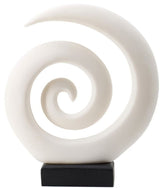 Kiwiana Sculpture in clear resin and marble powder, 28cm tall, featuring a bold white swirl on a squared base for elegant decor.