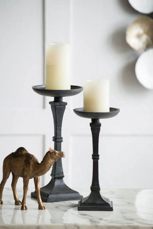 Elegant 28cm Ravello Candle Holder in matte black, made of durable iron, perfect for showcasing pillar candles.