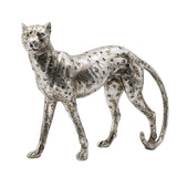 Elegant silver Standing Leopard statuette made of stone powder and resin, emulating marble, perfect for modern home decor.