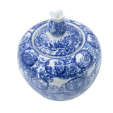 Porcelain lidded jar (26cm) with blue and white abstract pattern, perfect for modern or traditional decor.