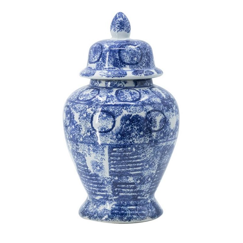 Elegant 43cm porcelain ginger jar in classic blue and white pattern, perfect as a decorative centerpiece with functional lid.