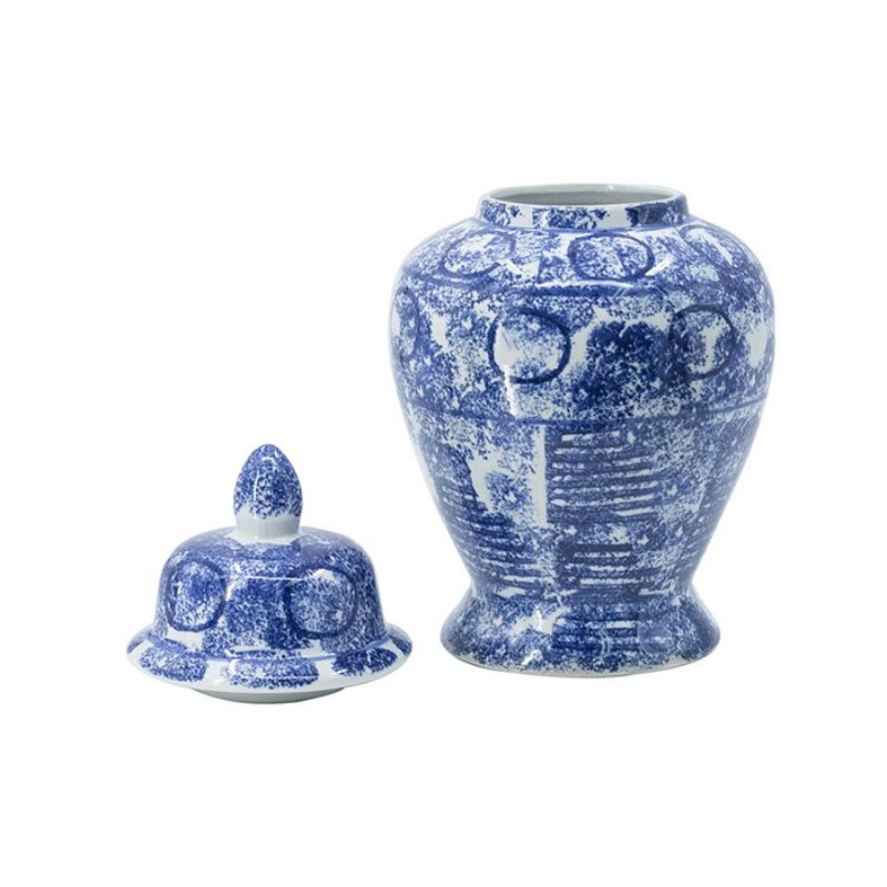 Elegant 43cm porcelain ginger jar with a blue and white abstract pattern, perfect for classic home decor and storage.