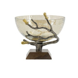 Gold-touched natural twig bowl with walnut accent and smoke glass, perfect for elegant decor and functional tabletop use.