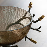 Gold-touched natural twig bowl with walnut accent and glass interior, perfect for elegant decor and versatile display.