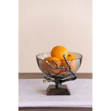 Gold-touched natural twig bowl with walnut wood accent and smoke glass, perfect for rustic or elegant decor.