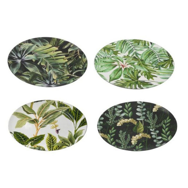 Stylish set of 4 green palm pattern charger plates, perfect for modern table settings and enhancing dining decor.