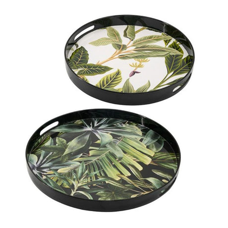 Decorative Tray Set of 2 featuring a chic palm leaf design, perfect for stylish organization and vibrant home decor.