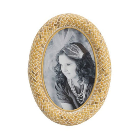 Vintage-inspired 4x6" oval photo frame in multi-colour stone powder and resin, featuring protective glass for cherished memories.