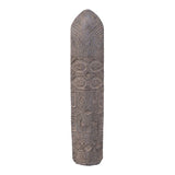 Tribe Shield Statue featuring primitive carvings in deep grey, symbolizes strength and resilience for indoor or outdoor decor.