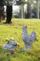 Charming 48cm rooster planter in neutral gray, perfect for displaying flowers, herbs, or succulents in any decor.