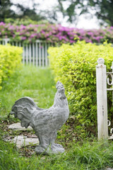 Charming 48cm rooster planter in neutral gray, perfect for indoor or outdoor plants, crafted from durable fiberglass resin.