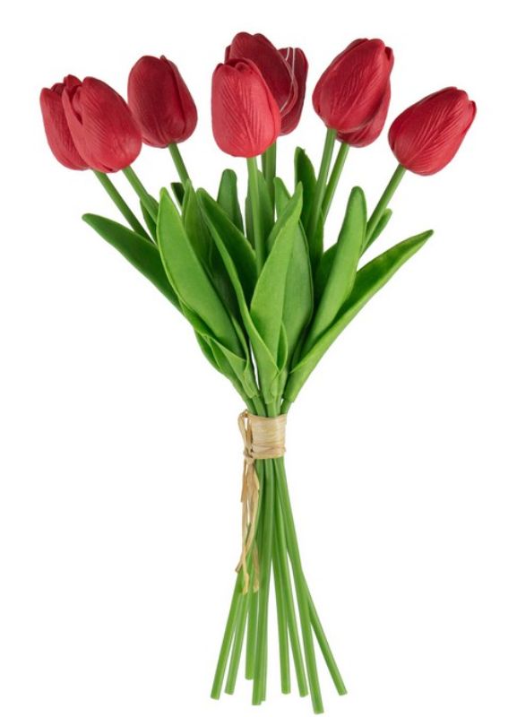 Vibrant 9 stem faux red tulips, 320mm tall, perfect for enhancing home decor with elegance and beauty year-round.