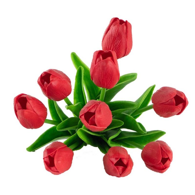 Vibrant 9 stem red faux tulips, 320mm tall, perfect for effortless home decor and year-round beauty.