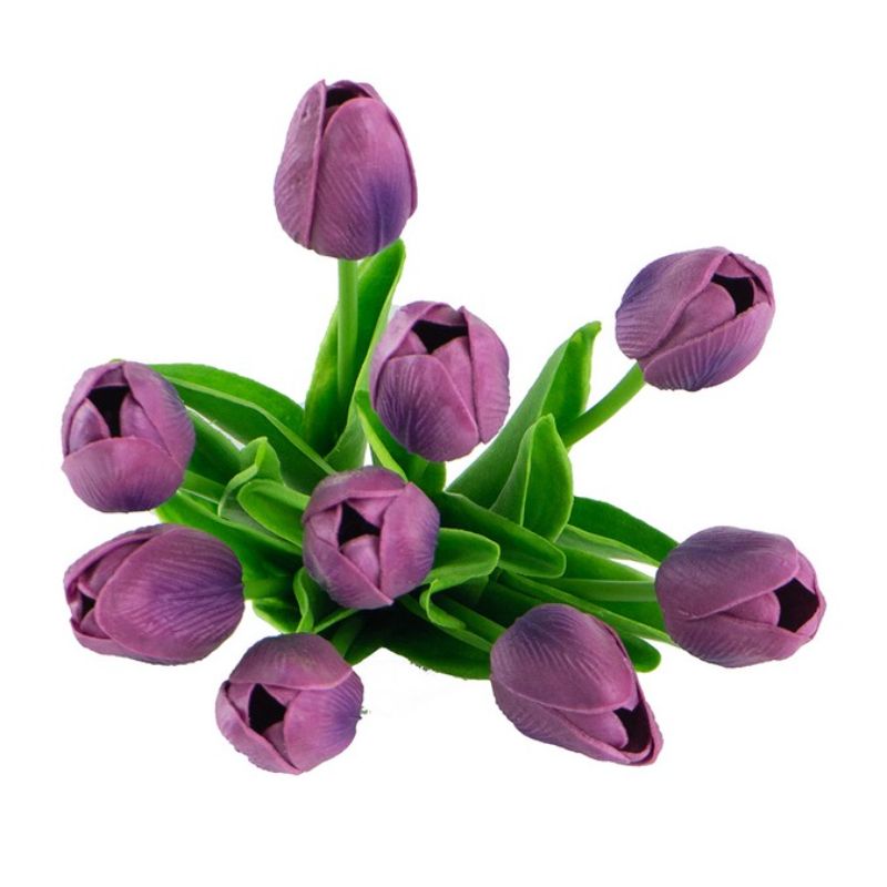 Purple faux tulips in a 9-stem bundle, standing 320mm tall, perfect for year-round decor without maintenance.