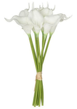 Elegant artificial flower bunch featuring 9 white calla lilies, perfect for enduring home decor without maintenance.