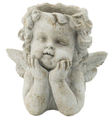 Off-white Angel Planter (20cm) with sculpted wings and rounded face, perfect for displaying small plants in any decor.