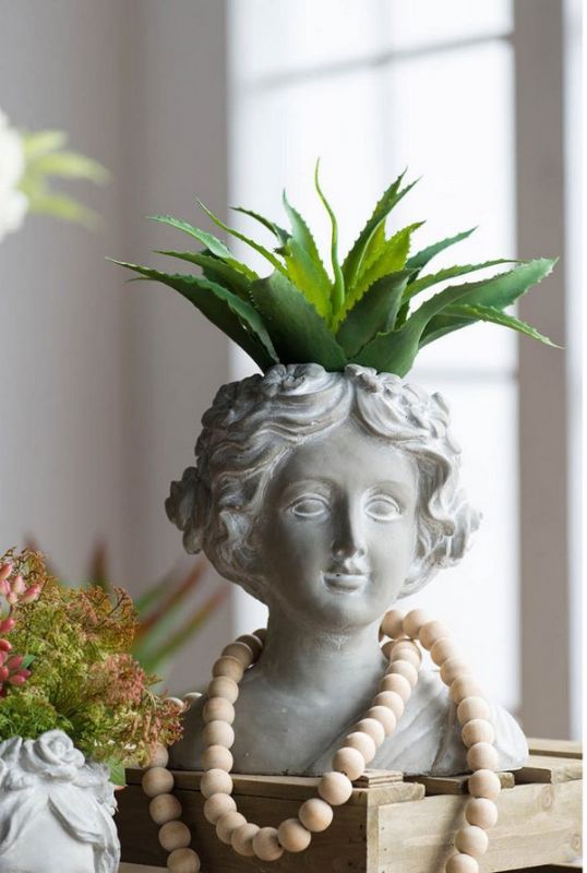 Elegant 24cm angel bust planter with whitewash finish, floral wreath detail, perfect for indoor or outdoor plant displays.