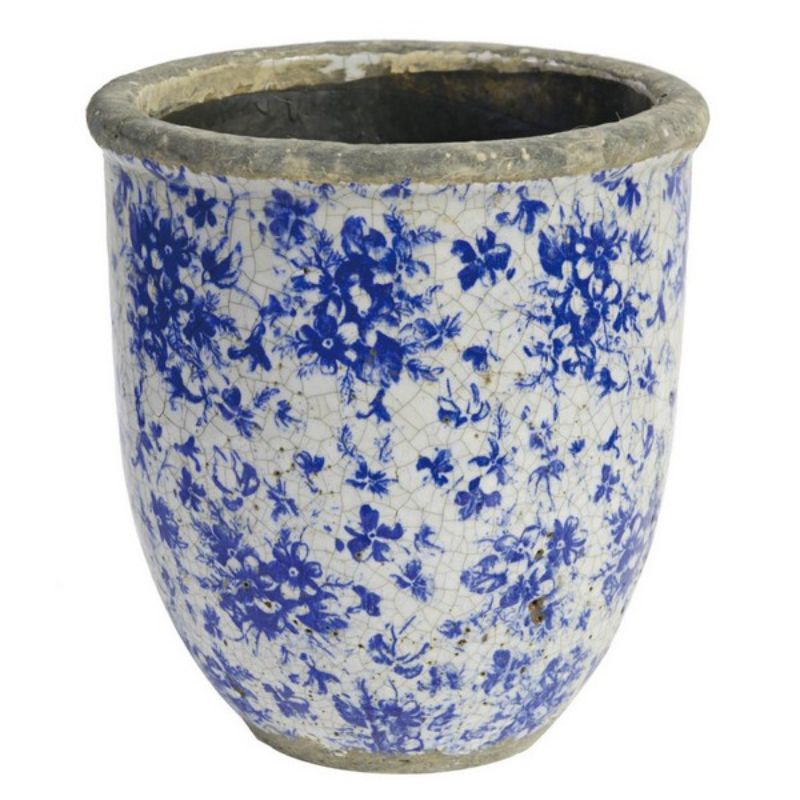 Blue and white terracotta Lilibeth planter with a crackled finish, perfect for indoor or outdoor plant displays.