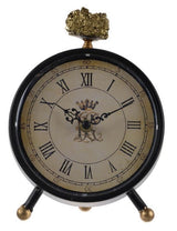 Antique-style Lavonia Table Clock with pocket-watch design and brown weathered finish, perfect for enhancing home decor.